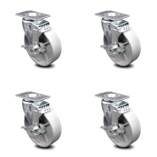 5 Inch Semi Steel Cast Iron Wheel Swivel Top Plate Caster Set with Brake SCC